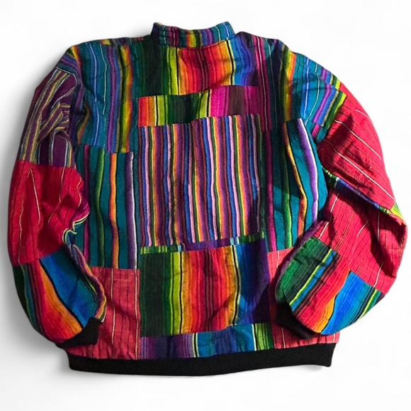 Vintage Handmade Guatemalan Serape Colorful Striped Patchwork Jacket - Picture 7 of 7